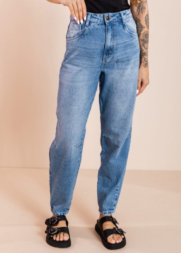 Calça Jeans Balloon Com Pregas nos Joelhos Marcela Pkd