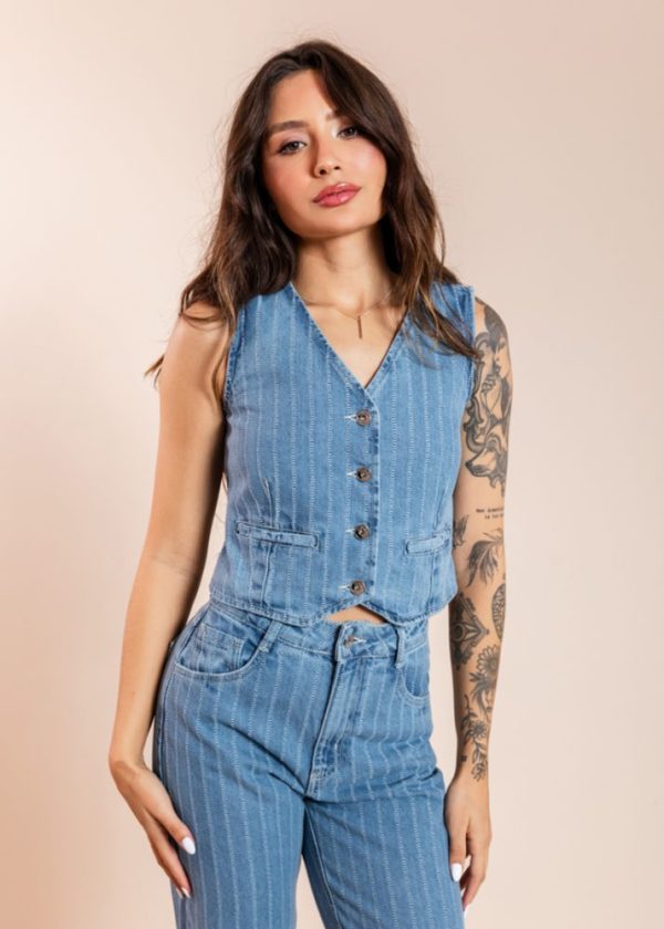 Colete Jeans Risca de Giz Rafaela Pkd