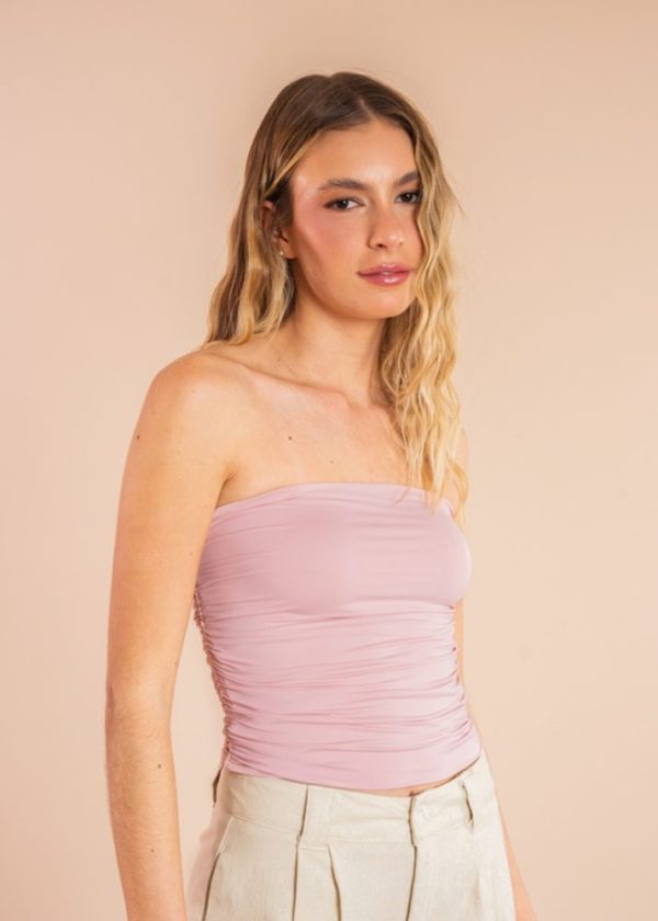 Blusa Poliamida Tomara Que Caia Drapeada Iza Blush Pkd