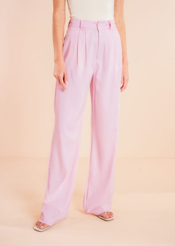 Calça Linho Com Pregas Betina Rosa Claro Pkd