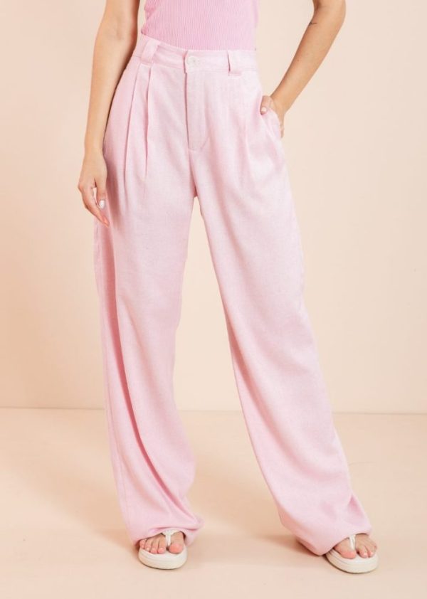 Calça Linho Com Pregas Betina Rosa Claro Pkd