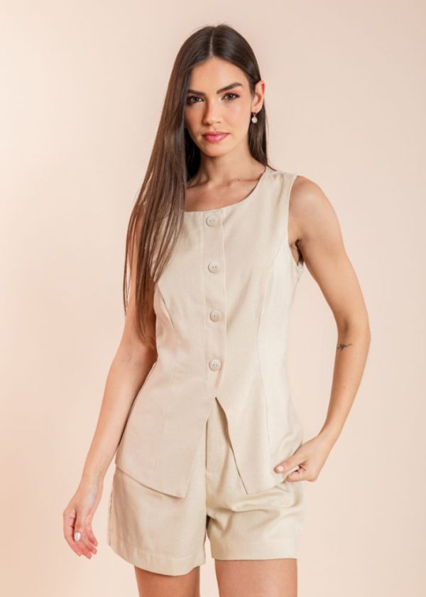 Blusa Botões Frontais Linho Olivia Areia Pkd