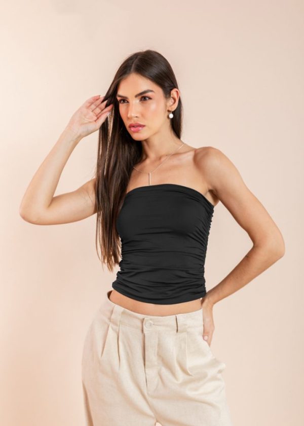 Blusa Poliamida Tomara Que Caia Drapeada Iza Preta Pkd