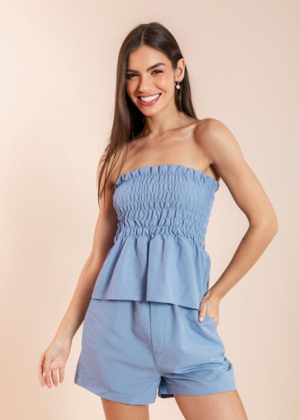 Blusa Tomara Que Caia Lastex Algodão Janaína Azul Pkd