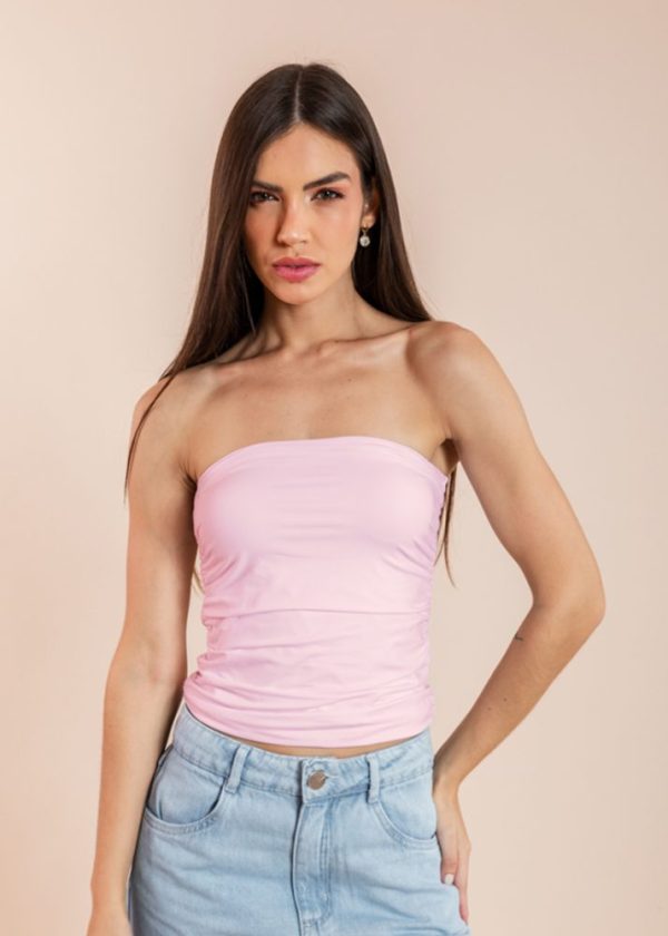 Blusa Poliamida Tomara Que Caia Drapeada Iza Blush Pkd