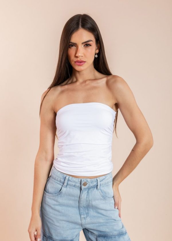 Blusa Poliamida Tomara Que Caia Drapeada Iza Branca Pkd