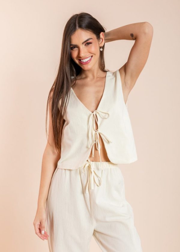 Blusa Amarrações Frontais Algodão Leona Off White Pkd