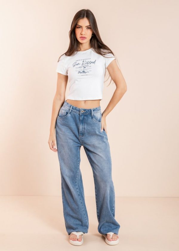 Calça Jeans Wide Leg Com Ajuste Cintura Arabella Pkd