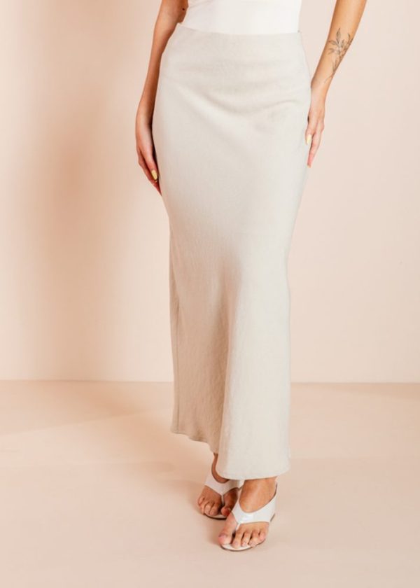 Saia Midi Alongada Luara Bege Pkd