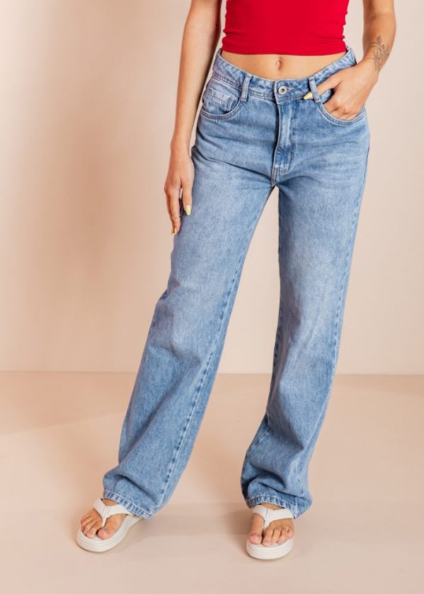 Calça Jeans Wide Leg Com Ajuste Cintura Arabella Pkd