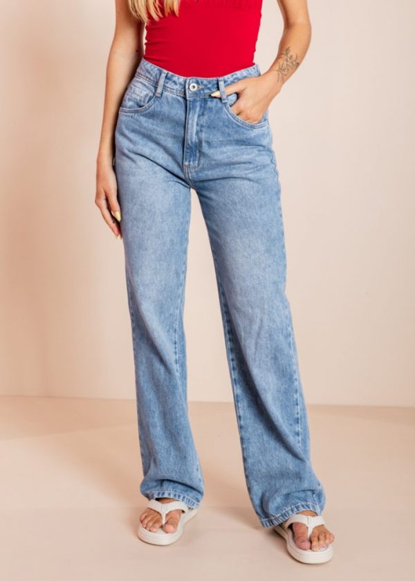 Calça Jeans Wide Leg Com Ajuste Cintura Arabella Pkd
