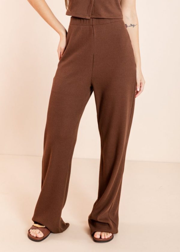 Calça Texturizada Com Elástico Na Cintura Marrom Vanessa Pkd