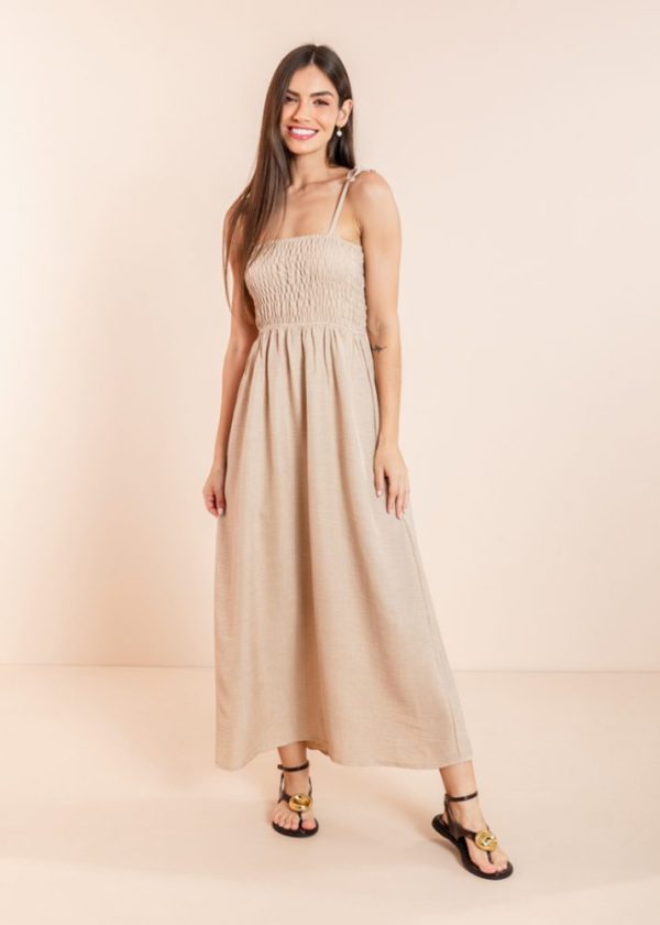 Vestido Midi Lastex Busto Areia Giselle Pkd