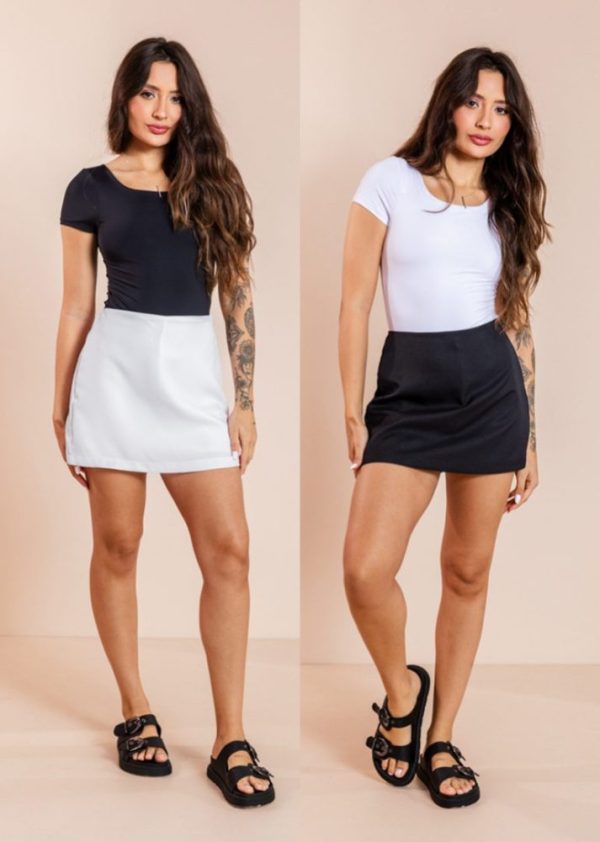 Combo 02 Shorts Saia Alfaiataria Preto e Branco Nina Pkd