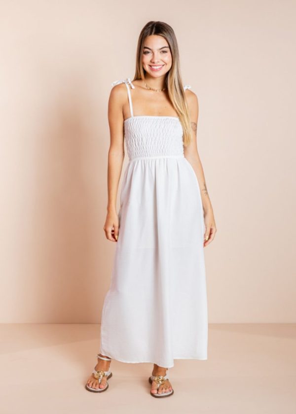 Vestido Midi Lastex Busto Off White Giselle Pkd