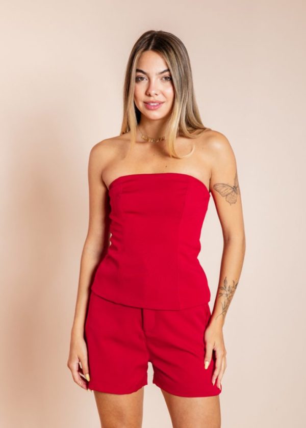 Blusa Sem Alça Decote Reto Vermelho Suzy