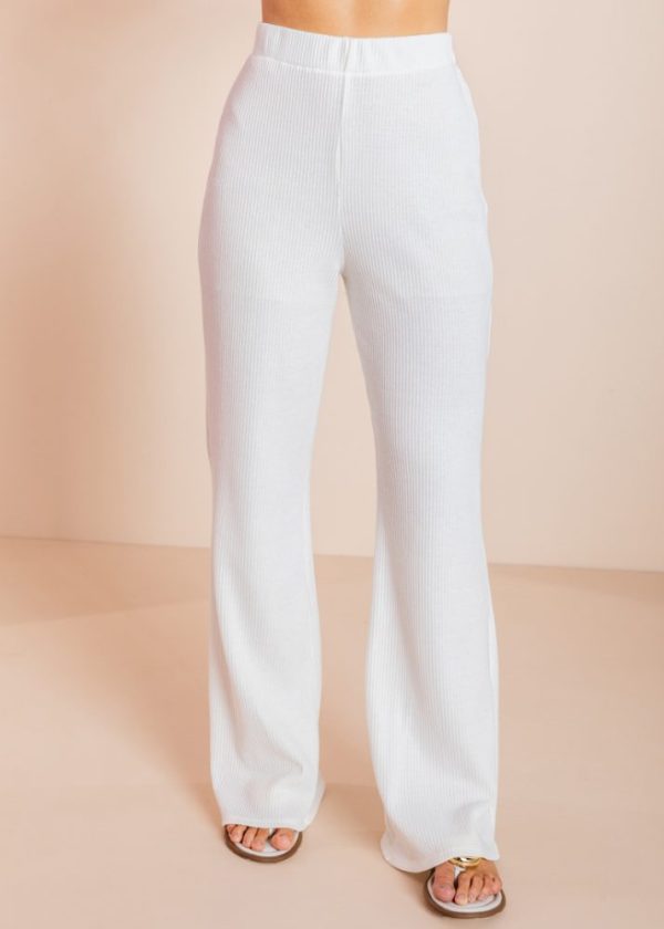 Calça Texturizada Com Elástico Na Cintura Off White Vanessa Pkd