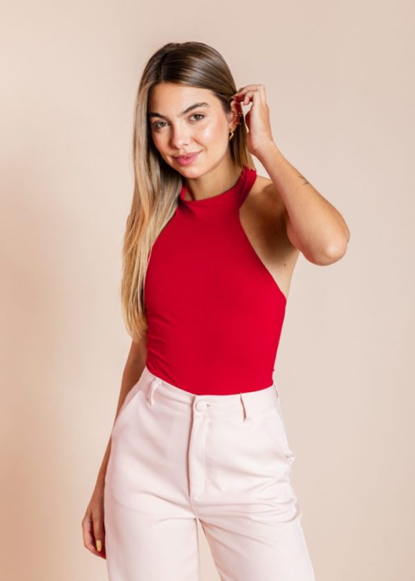 Body Frente Única Costas Abertas Poliamida Vermelho Celeste Pkd