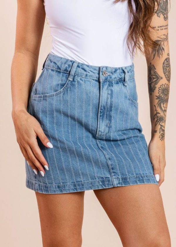 Saia Jeans Risca de Giz Rafaela Pkd