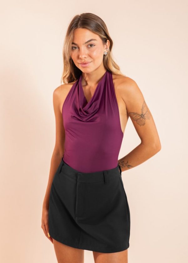 Blusa Poliamida Frente Única Gola Boba Rebeca Burgundy Pkd