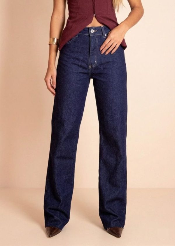 Wide Leg Denim Raw Com Linha Contraste Pietra Pkd