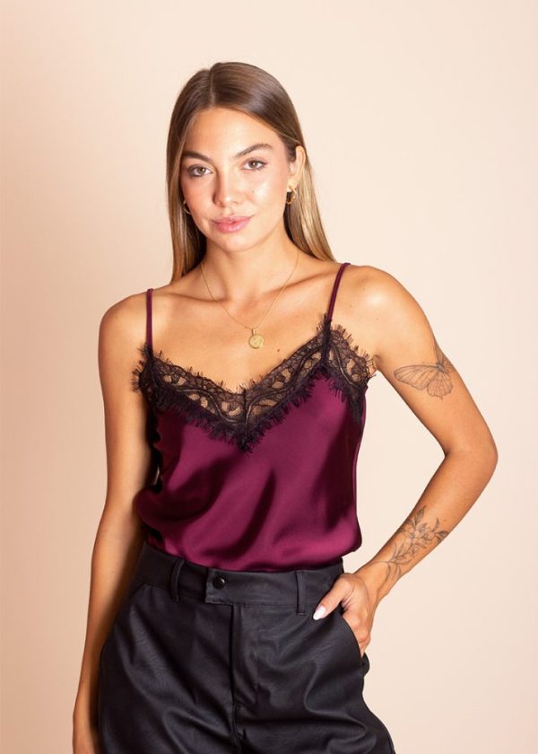 Blusa de Alça Acetinada com Renda Sophie Pkd