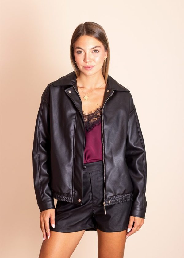 Jaqueta Couro Sintético Alongada Preta Roxy Pkd