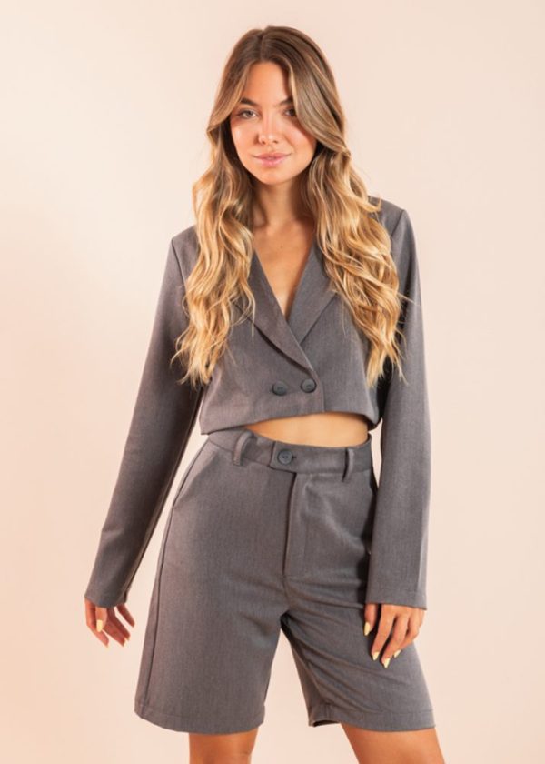 Blazer Cropped Cinza Mescla Margot Pkd