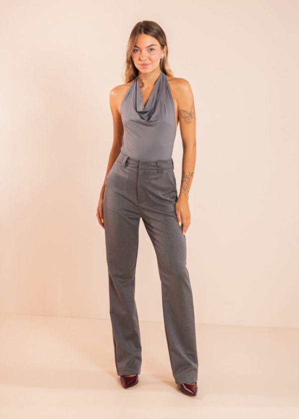 Calça Reta Alfaiataria Cinza Mescla Margot Pkd