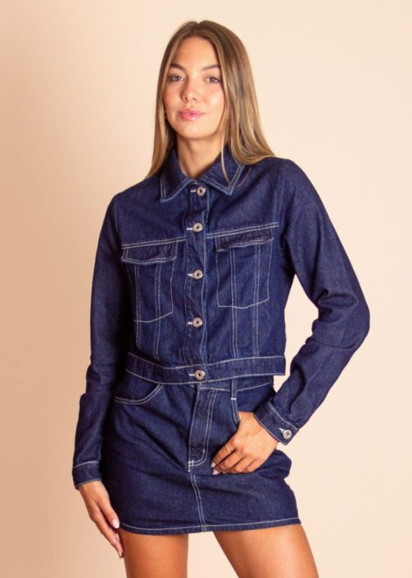 Jaqueta Denim Raw com Linha Contraste Natalia Pkd