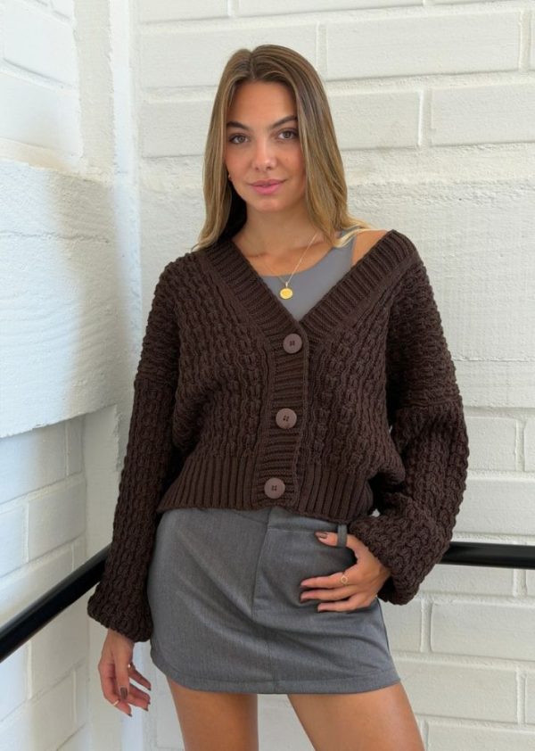 Cardigan Tricot Ponto Grosso Marrom Aspen Pkd (Tam. único)