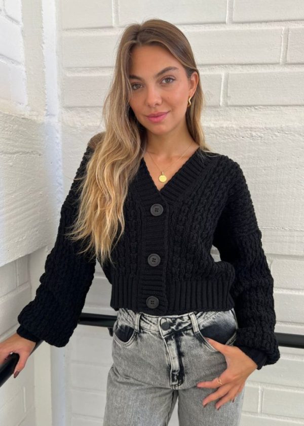 Cardigan Tricot Ponto Grosso Preto Aspen Pkd (Tam. único)