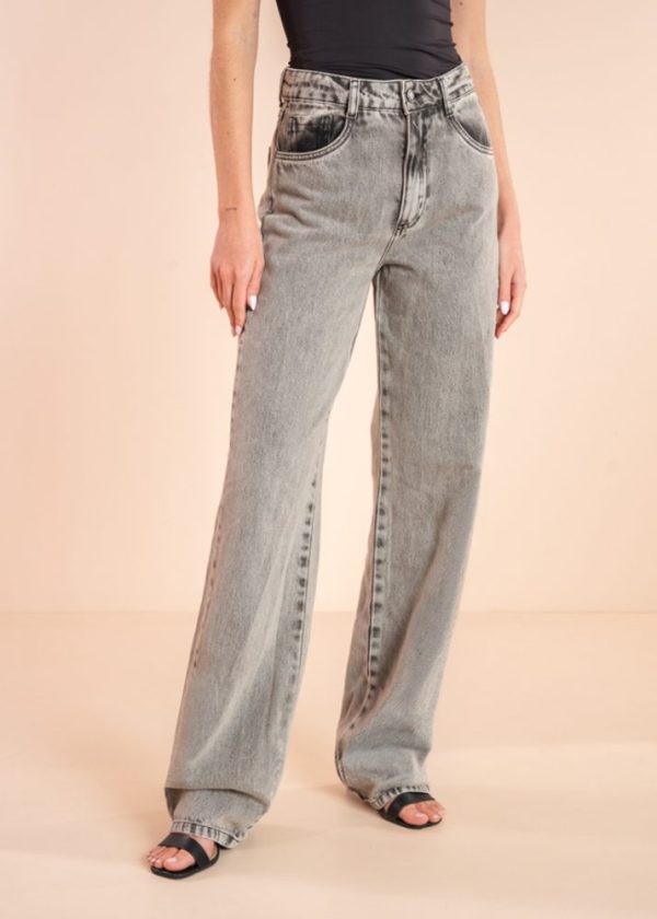 Calça Wide Leg Cinza Estonada Heloisa Pkd