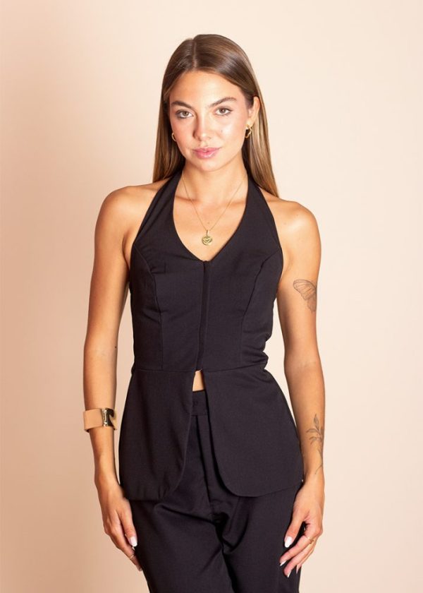 Blusa Alfaiataria Frente Única Alongada Preta Taty Pkd