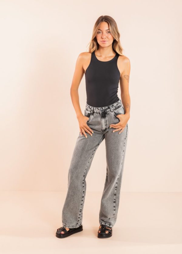 Calça Wide Leg Cinza Estonada Heloisa Pkd