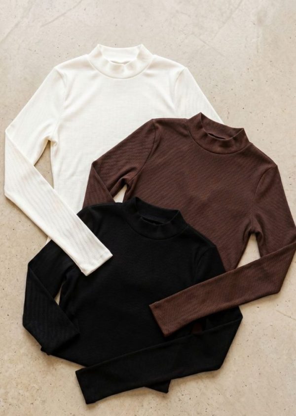 PRÉ VENDA | Kit 3 Blusas Caneladas Jessie Off White + Preta + Café