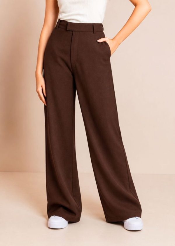 Calça Pantalona Alfaiataria Café Dominique Pkd