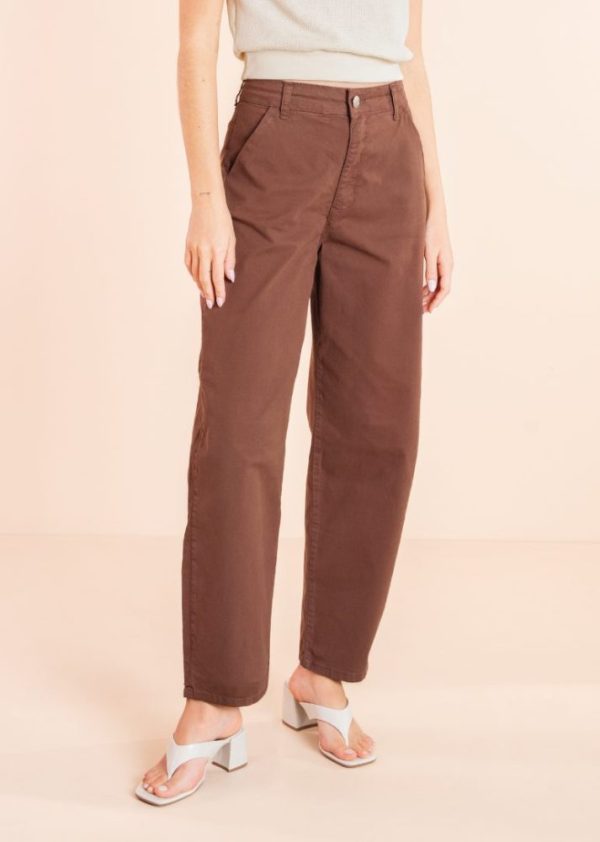 Calça Barrel Sarja Café Talia Pkd
