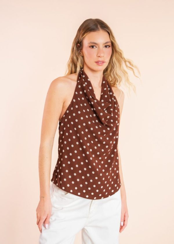 Blusa Frente Única Gola Boba Poá Marina Pkd