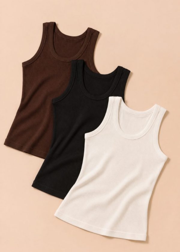 Kit 3 Regatas Caneladas Day Off White + Preta + Café