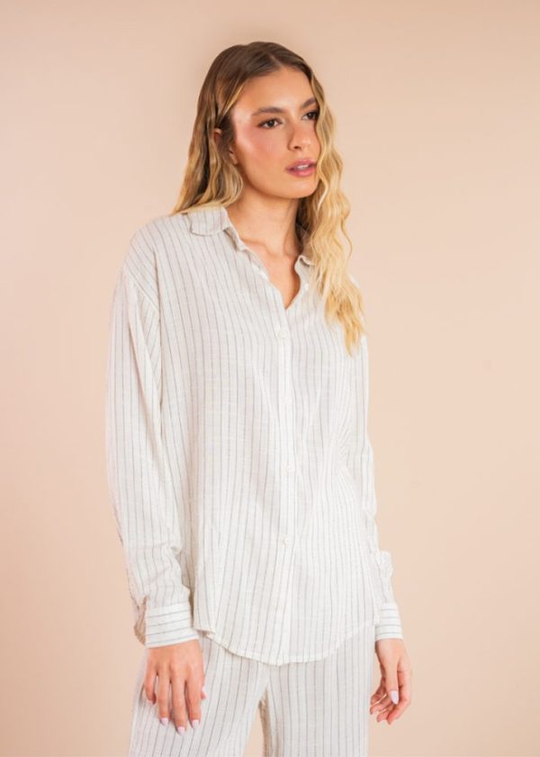 Camisa Linho Risca De Giz Ayanna Pkd