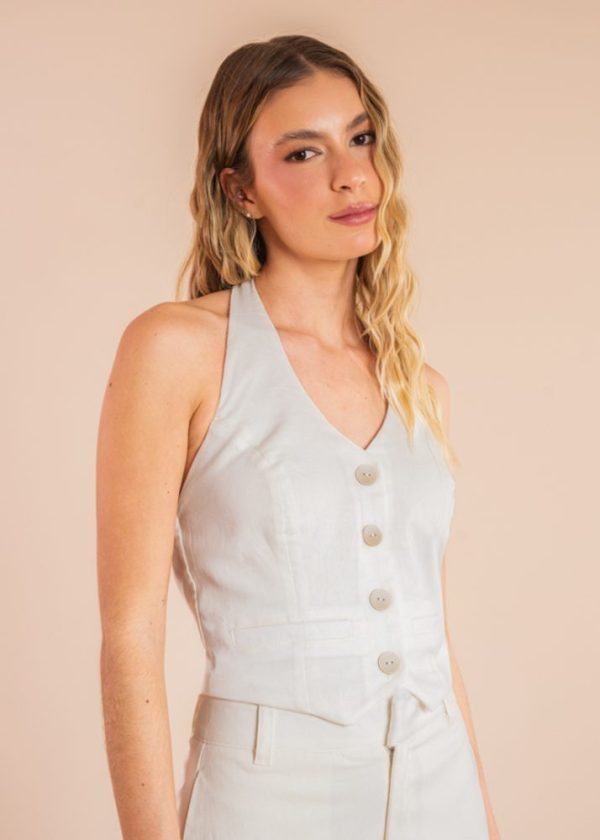 Colete Frente Única Linho Rosalie Off White Pkd