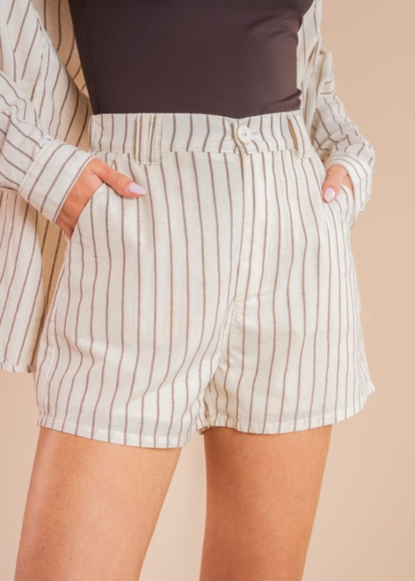 Shorts Listrado Tricoline Amalia Bege Pkd