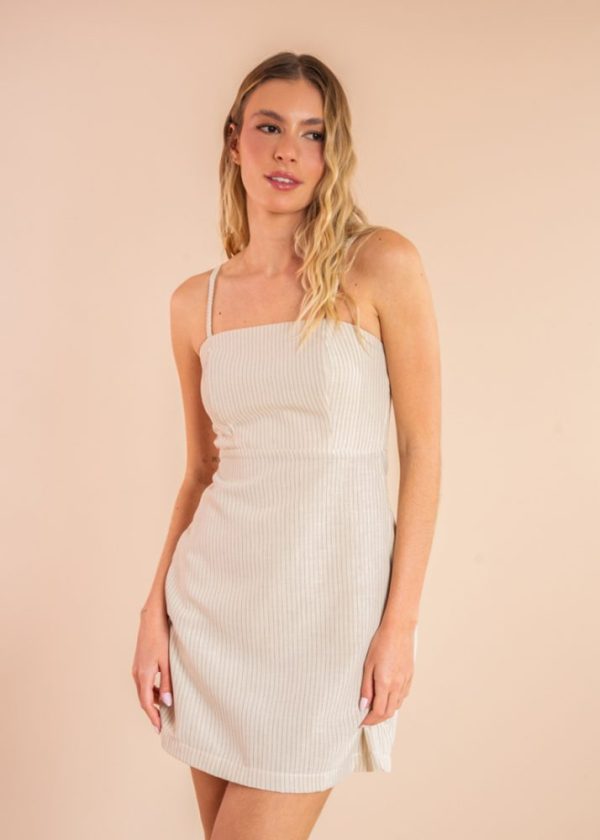 Vestido Curto Mini Listras Nadine Bege Pkd