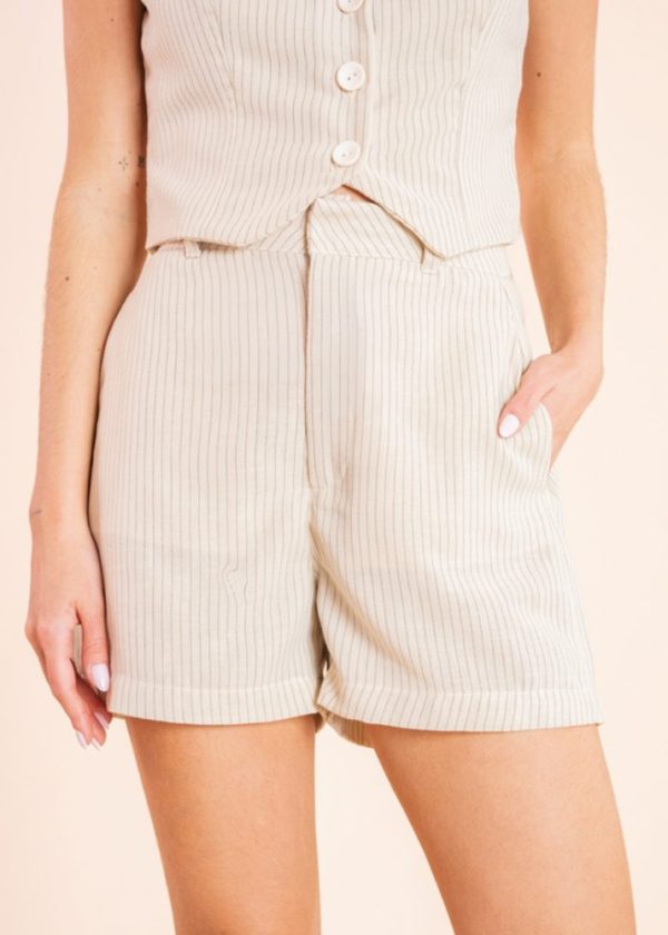 Shorts Alfaiataria Mini Listras Nadine Bege Pkd