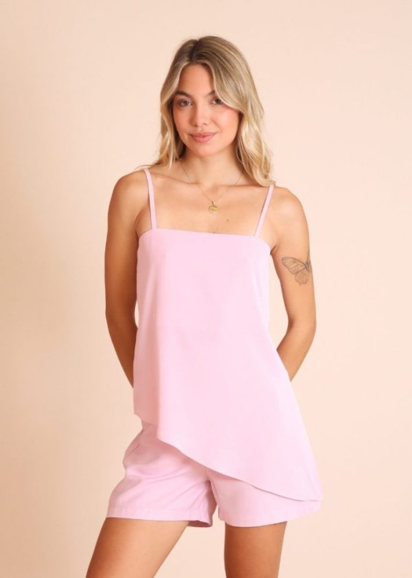 Blusa Decote Reto Com Ponta Assimétrica Rosa Claro Cecília Pkd