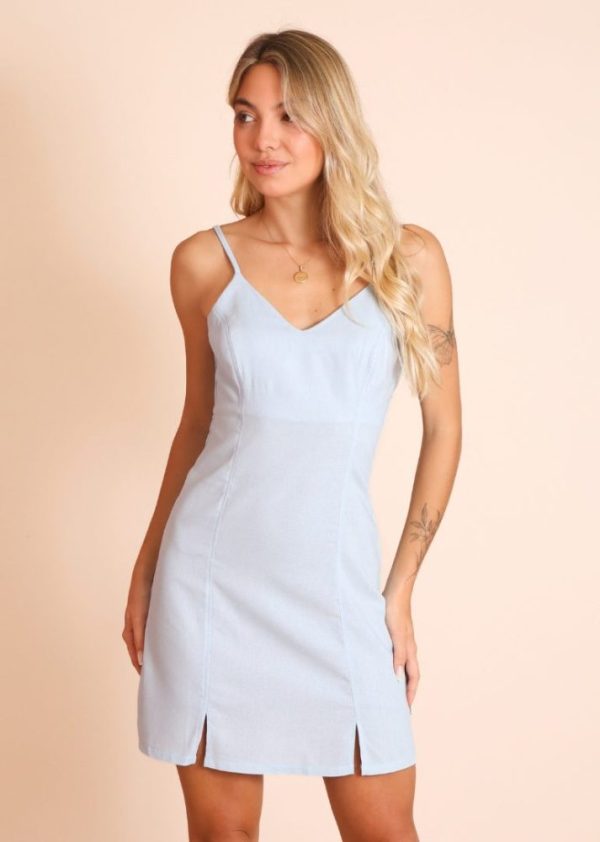 PRÉ-VENDA / Vestido Curto Linho Azul Claro Yasmin Pkd