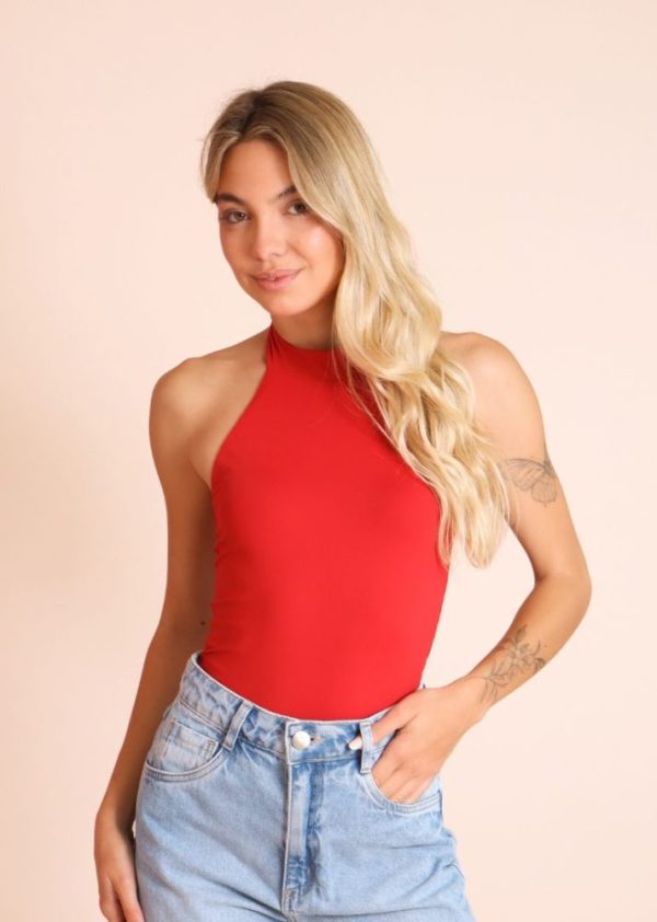 Body Frente Única Costas Abertas Poliamida Vermelho Celeste Pkd