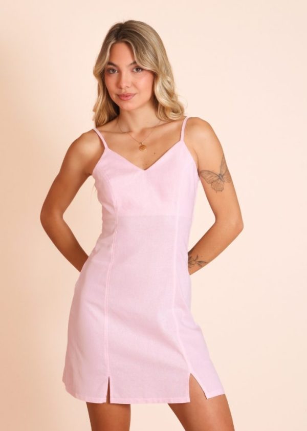 PRÉ-VENDA / Vestido Curto Linho Rosa Claro Yasmin Pkd