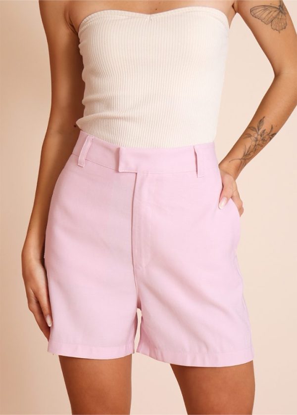 PRÉ VENDA / Shorts Alfaiataria New Dominique Rosa Claro Pkd